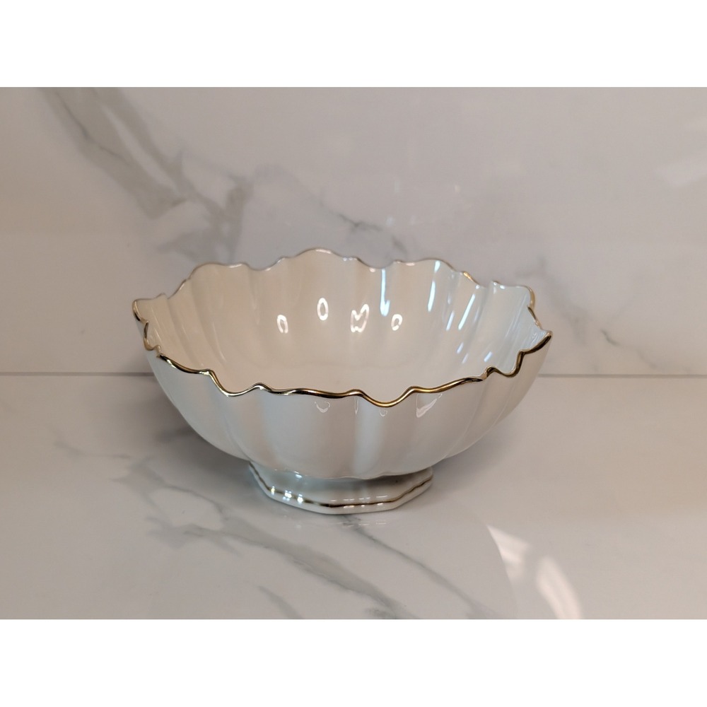 Lenox Symphony Ivory Fine‎ China Scalloped Gold Trim 6 Inch Pedestal Bowl USA
